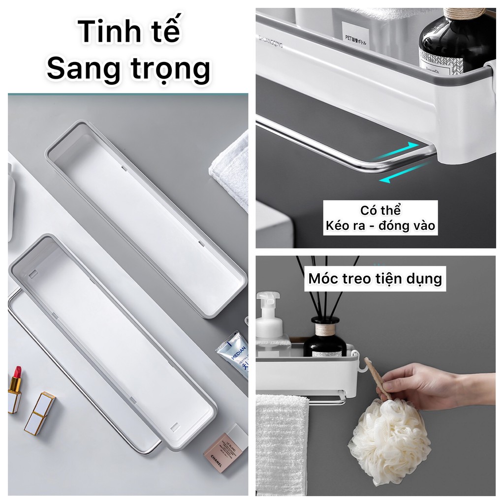 Kệ gương phòng tắm dán tường kèm giá treo khăn phong cách hiện đạị để sữa rửa mặt, móc treo đồ dùng vệ sinh