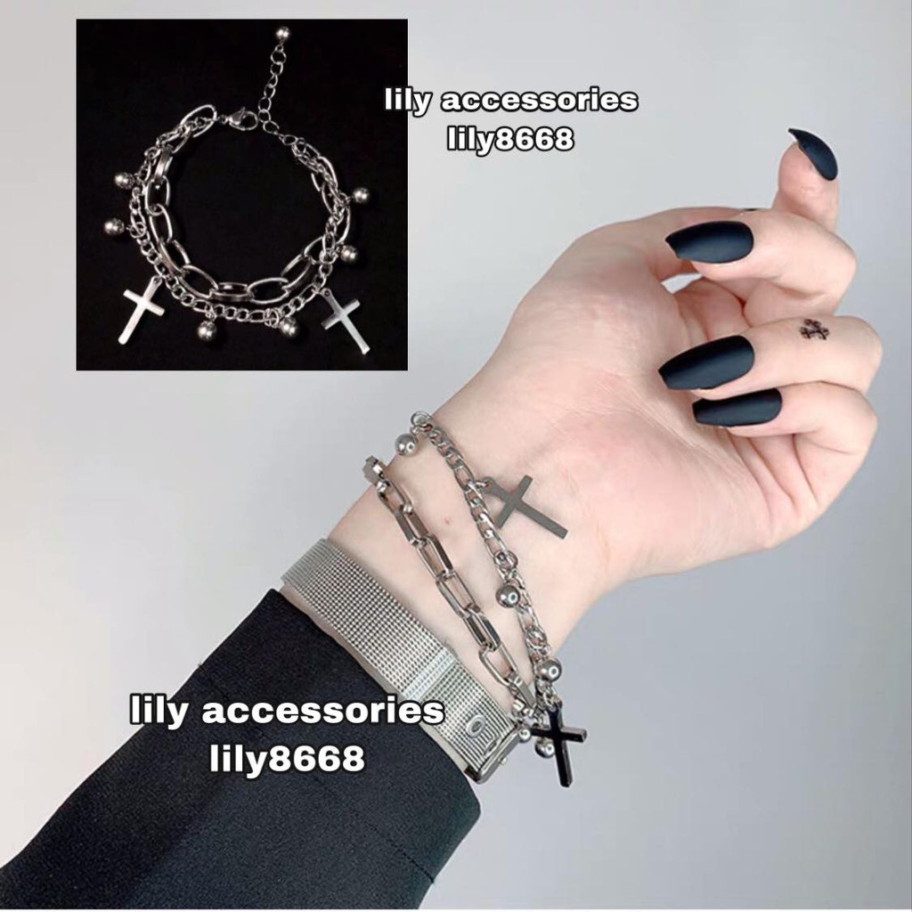 lắc tay vòng tay thánh giá dây xích 2 lớp unisex