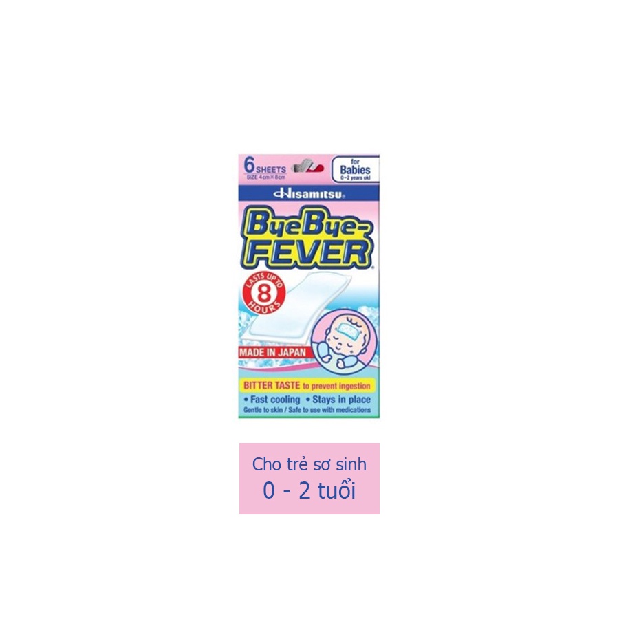 Miếng dán hạ sốt Byebye Fever (Hisamitsu - Nhật Bản) cho trẻ sơ sinh, trẻ em, người lớn - Gói 2 miếng