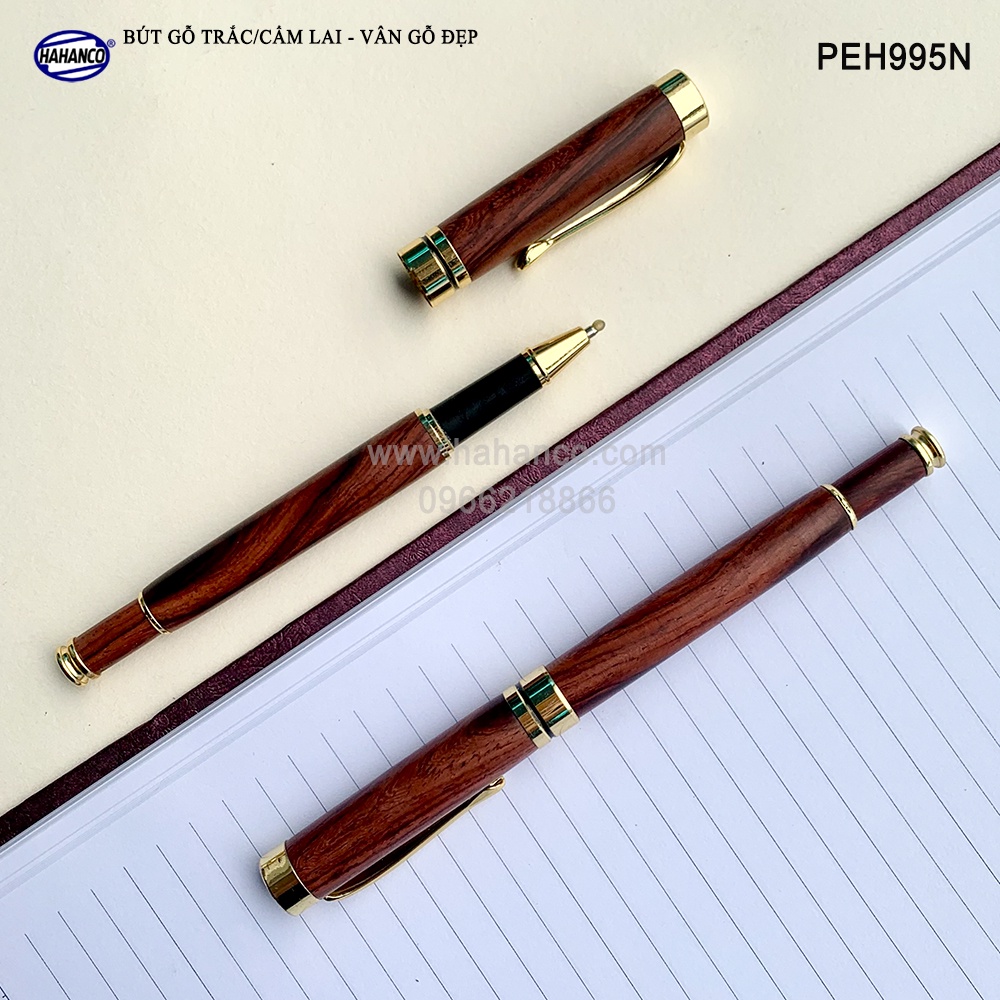 Bút Kí Gỗ Trắc/Cẩm Nắp Đậy HAHANCO Vân Gỗ Tự Nhiên Siêu Đẹp/Quà Tặng Vô Giá- PEH995N