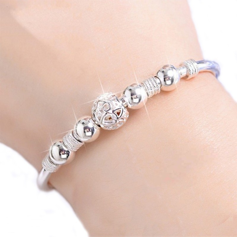 Vòng tay mạ bạc 925 dạng hở đính hạt sang trọng