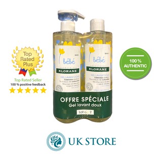 Bébé Klorane- Sữa tắm gội trẻ sơ sinh Gentle Cleasing lốc 2x500ml