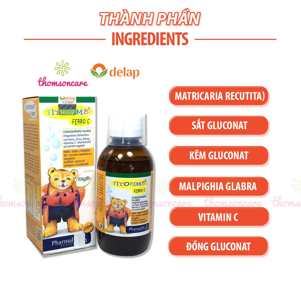 Ferro C của Fitobimbi giúp Bé Bổ sung sắt, Vitamin C, kẽm cho bé, tăng đề kháng, nhập khẩu từ Ý