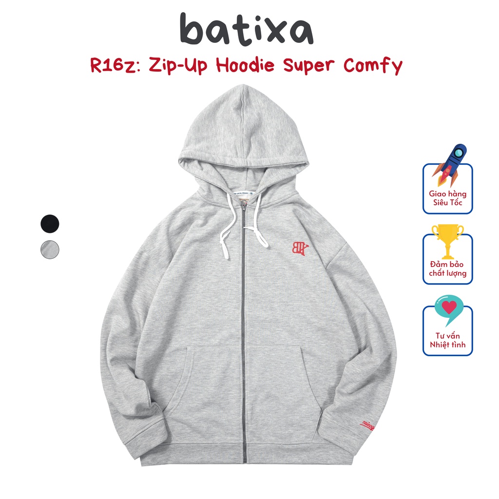 Áo Khoác Hoodie Nỉ Nam Nữ Mũ Rộng Hai Lớp Chống Nắng Giữ Ấm Unisex In Logo Lớn R16z Local Brand Chính Hãng BATIXA