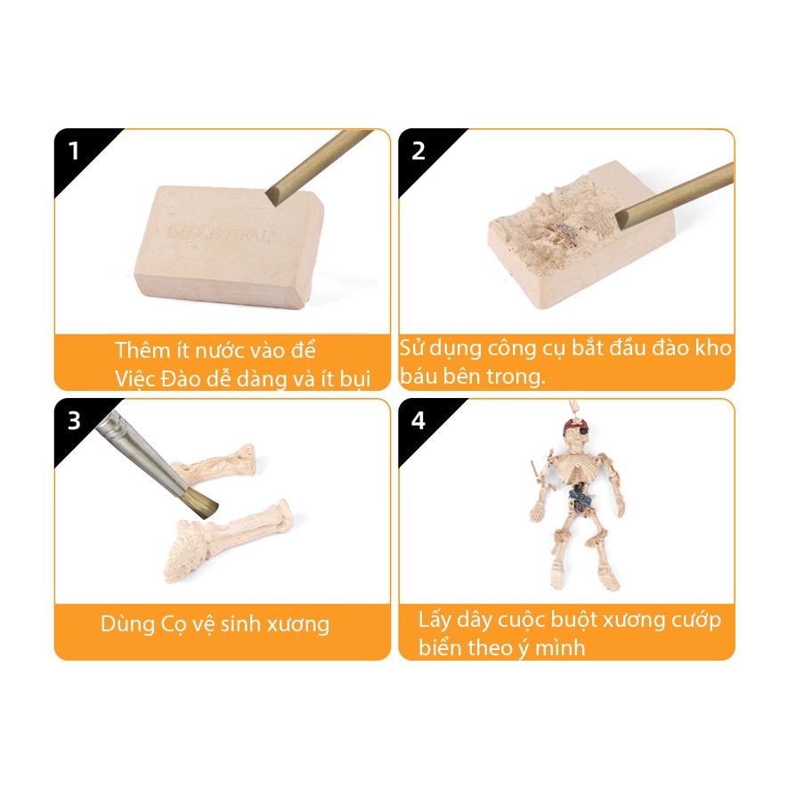 [Hàng HongKong ] Đồ chơi khảo cổ xác ướp Ai Cập cổ đại,xác cướp biển  - Đồ chơi khai quật giáo dục cho trẻ.