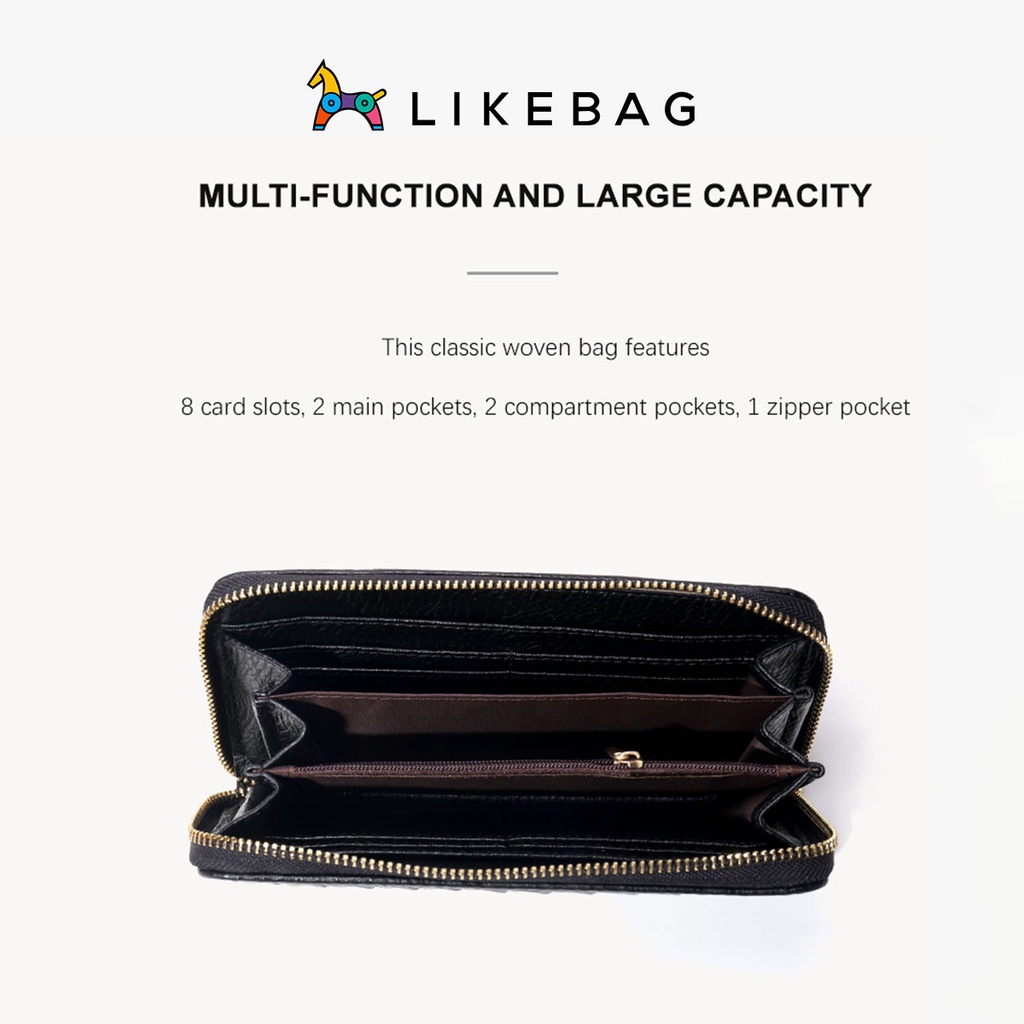 Ví nữ cầm tay basic dáng dài LIKEBAG họa tiết da đan 225ST7110 - LIBAGI