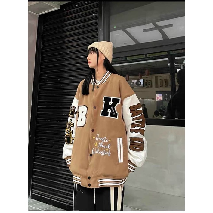 ÁO KHOÁC BOMBER Nỉ NAM/NỮ HỌA TIẾT CHỮ K BAO NGẦU TP112