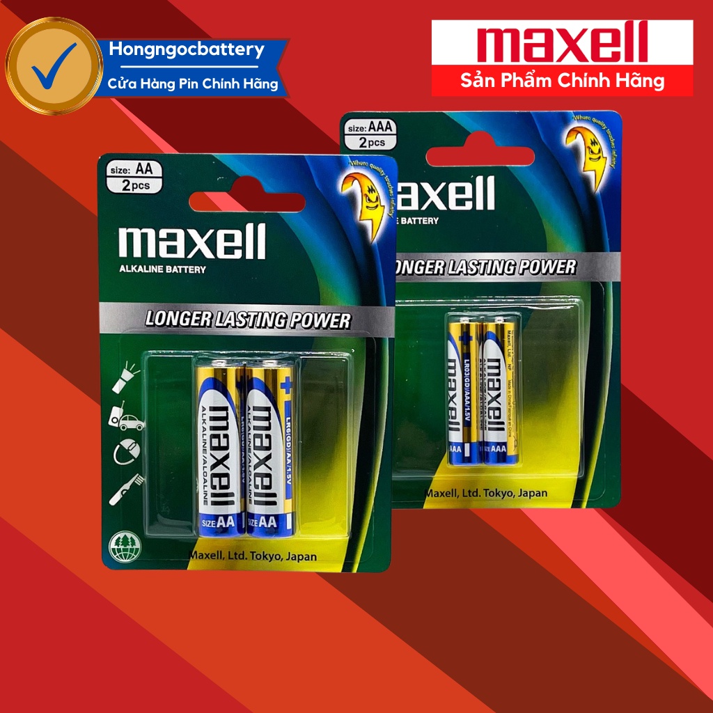 Vỉ 2 Viên Pin AA - AAA ( Pin Tiểu ) Maxell Alkaline - Chính Hãng