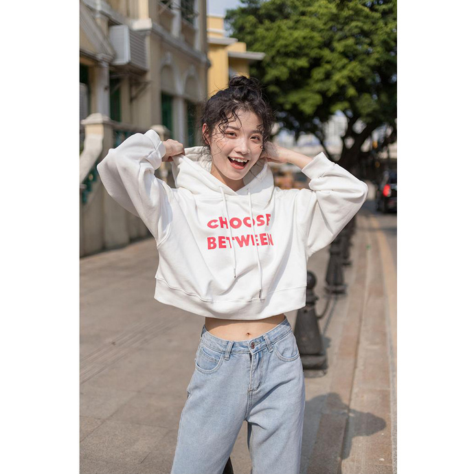 Áo croptop tay dài  có nón chất vải nỉ | BigBuy360 - bigbuy360.vn