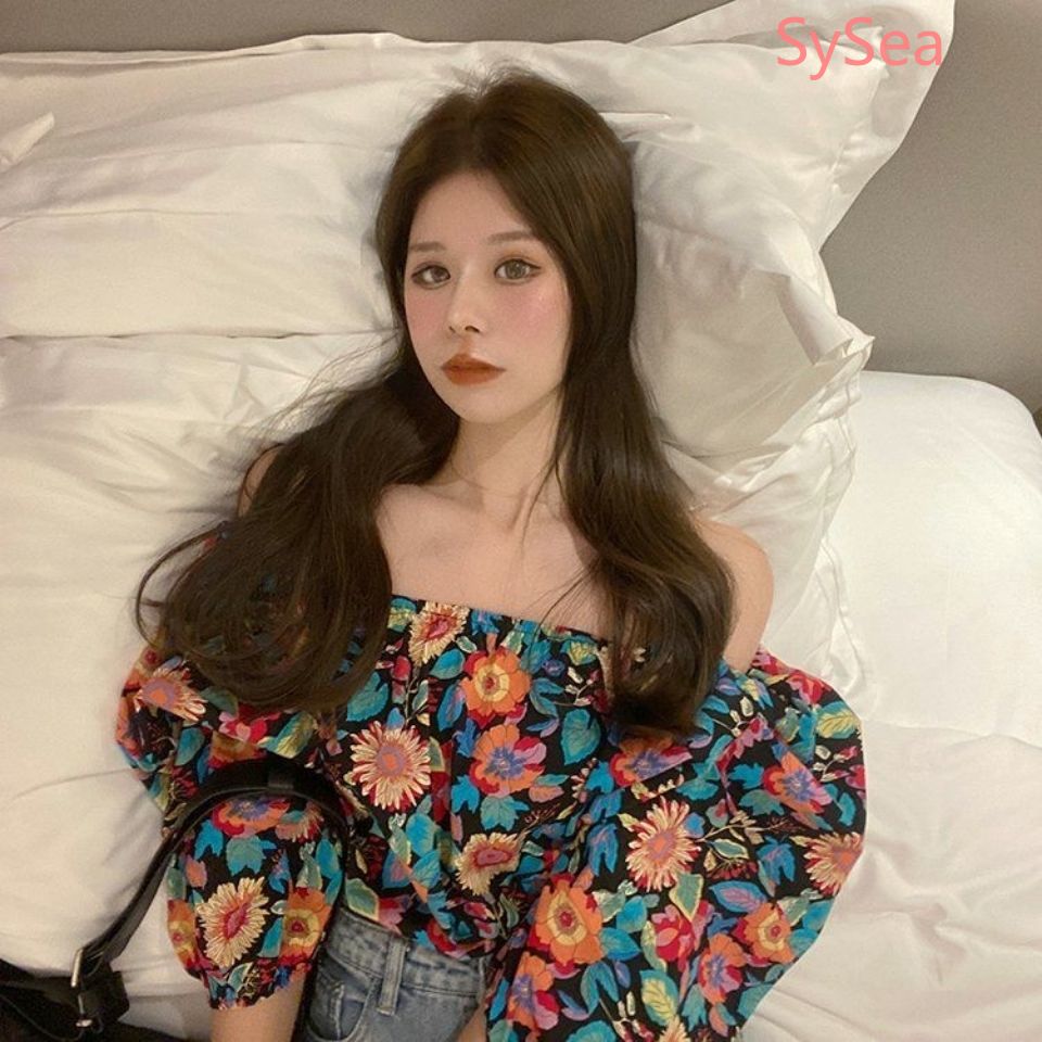 Áo hoa trễ vai tay phồng dáng rộng thời trang cho nữ