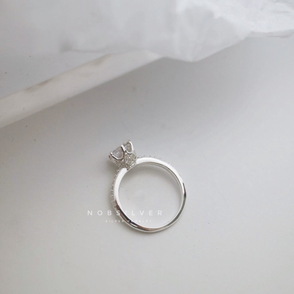 Nhẫn bạc nữ thiết kế 3D tinh xảo hình vương niệm đính đá - Trang sức bạc Nobsilver