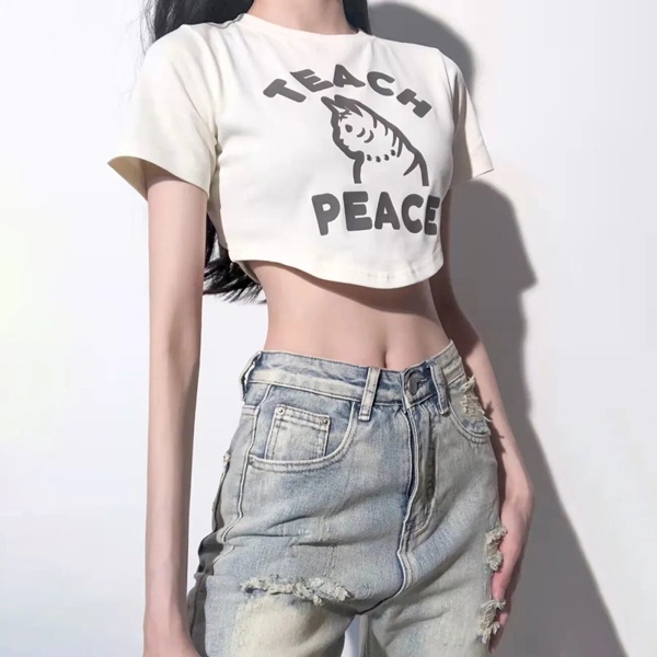 Jennie blackpink Áo Croptop Ngắn Tay In Chữ Phong Cách Retro Quyến Rũ