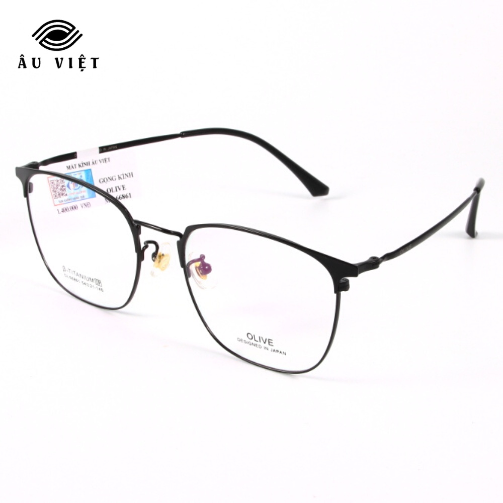 Gọng kính kim loại titanium nam nữ unisex dáng vuông Olive OL-66861 màu đen/bạc Full box