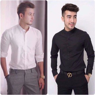 HÀNG TỐT Áo sơ mi nam cổ tàu vải Thái bền đẹp màu trắng đen thoáng mát chống xù Cam Kết Giống Hình