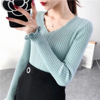 Áo len cổ tim hàng quảng châu