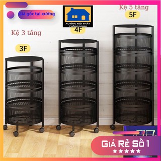 Kệ  Xoay Đa Năng, Kệ Sắt Xoay - Chất Liệu Thép Không Gỉ, Kệ Rau Củ Quả 3/4/5 Tầng Có Bánh xe di chuyển⚡️FREE SHIP⚡️