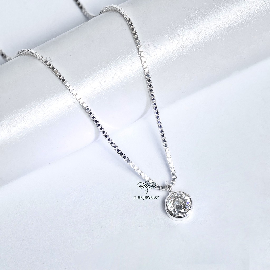 Dây chuyền bạc Tlee, Vòng cổ mặt đá tròn nhỏ đơn giản - TleeJewelry