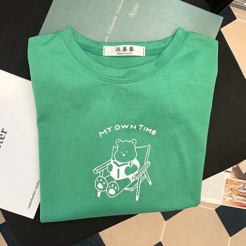 Áo Thun Tay Ngắn Dáng Rộng In Hình Gấu Phong Cách Hàn Quốc Thời Trang Mùa Hè Mới Cho Nữ