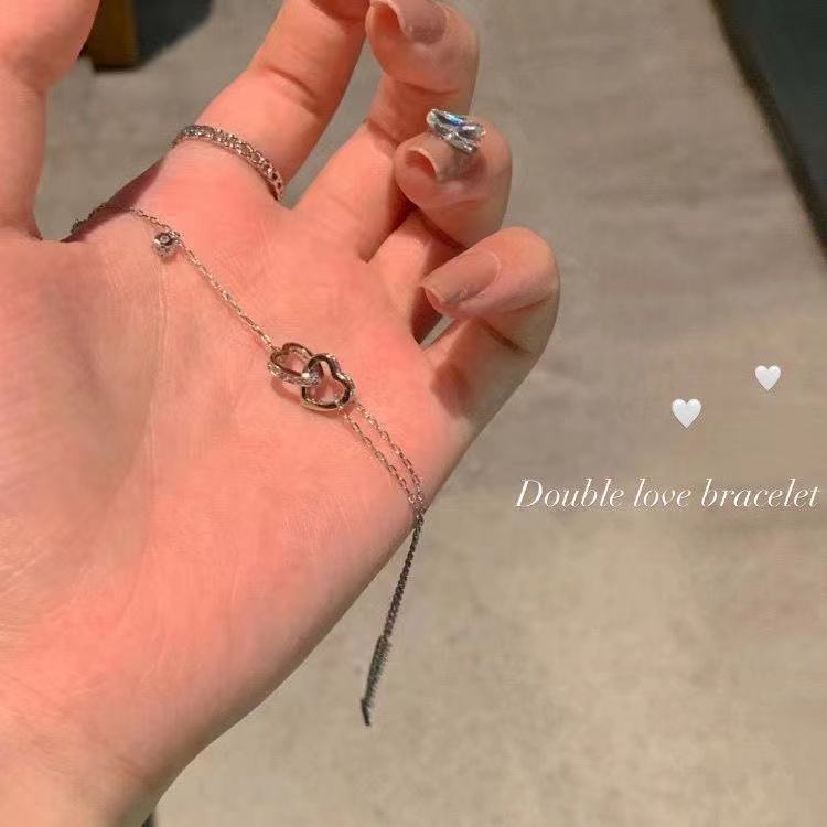 Women's Fashion Double Heart Silver Plated Bracelet Jewelry Gift Fashion Jewelry Accessories XWNYDER
