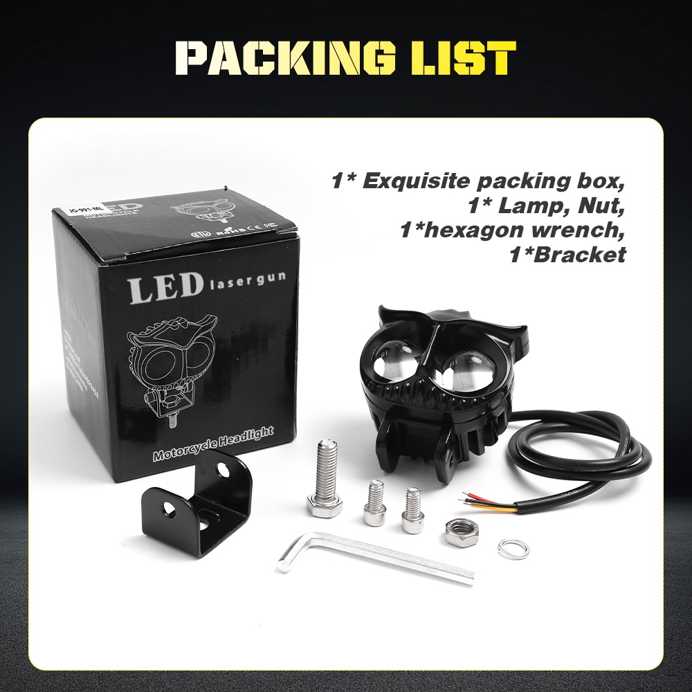 UNI-SHINE Đèn pha 3 inch 60W Owl đèn led gắn xe máy Hai màu Ánh sáng sương mù Đèn LED làm việc 6000K 3000K 10000m cho Xe ô tô 4x4 SUV 12v 24v