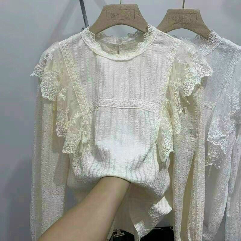 Áo sơ mi ren lông cổ tàu - Hàng Quảng Châu L1