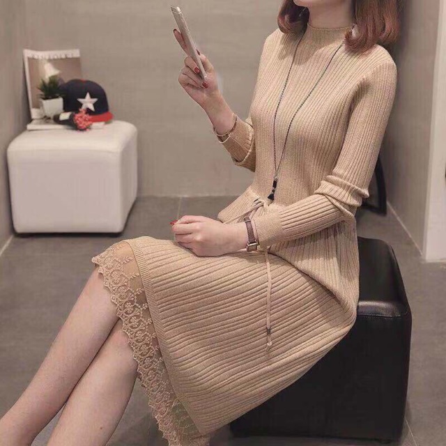 [HOT HIT] Váy len dập ly phối chân ren