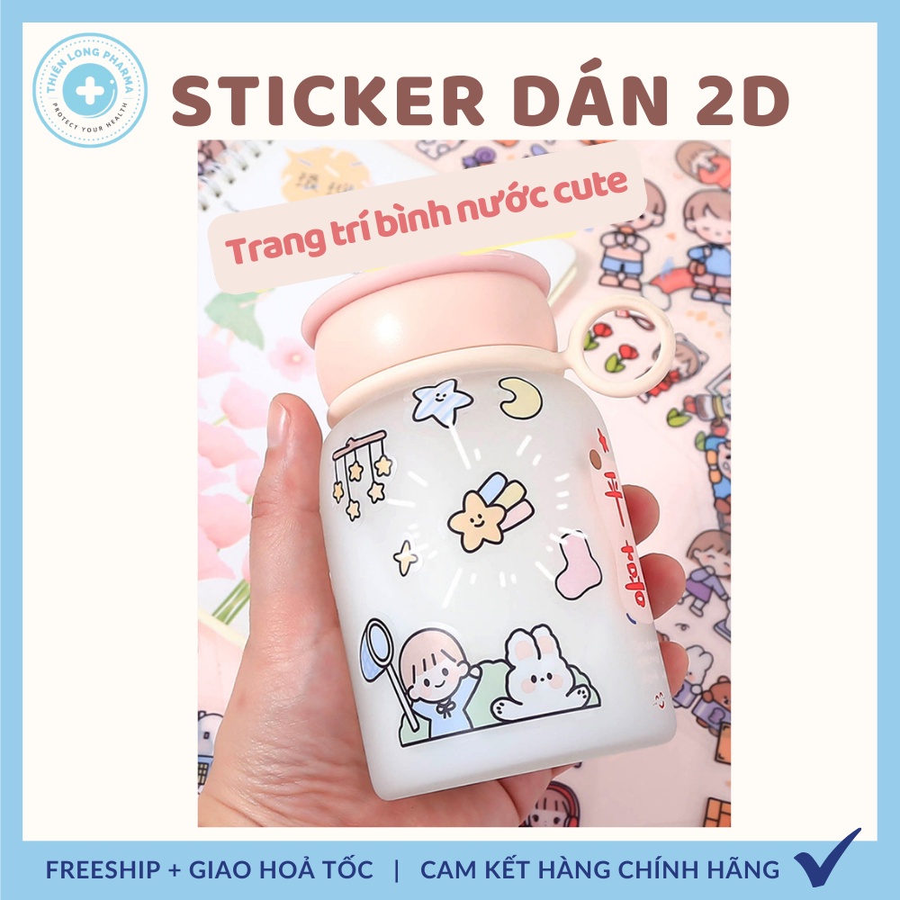 Sticker dán 2D dễ thương trang trí bình nước, điện thoại nhựa PET chống nước