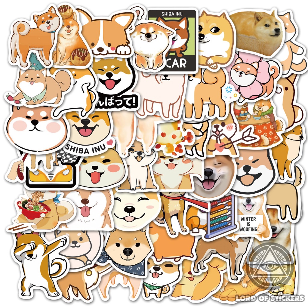 Set 50 Miếng Dán Chó Shiba Inu Sticker Hoạt Hình Cute Dễ Thương Chống Thấm Nước Trang Trí Mũ Bảo Hiểm, Laptop, Sổ, Vali