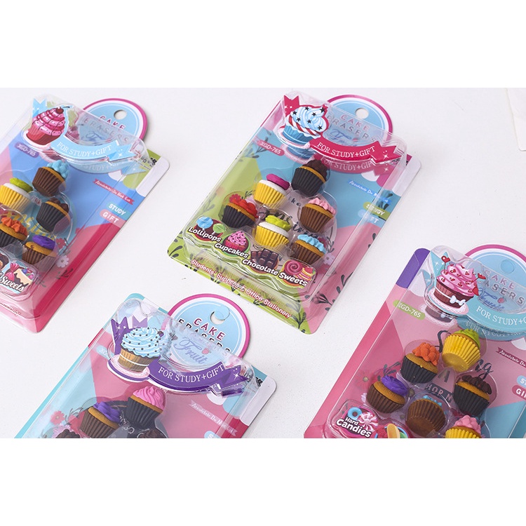 Set gôm tẩy bút chì học sinh hình que kem, bánh cupcake dễ thương cute