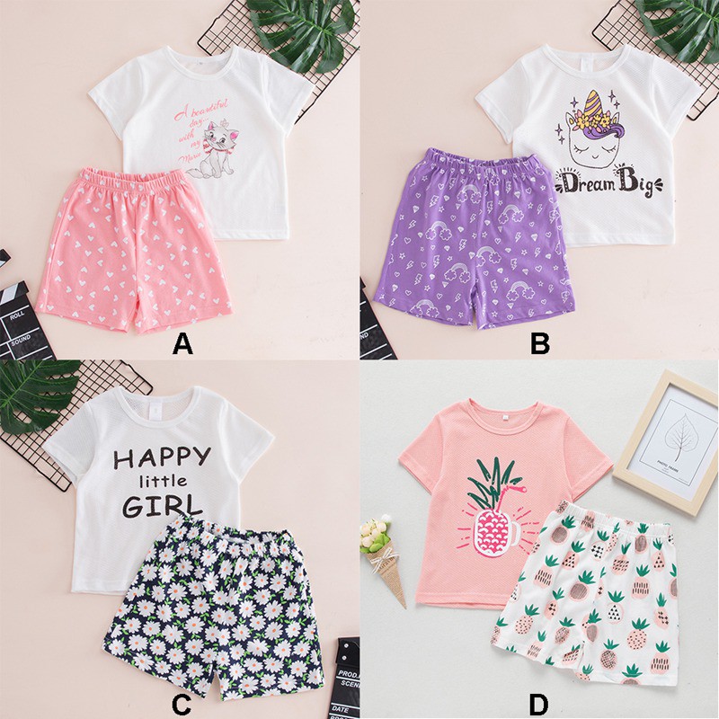 Set Áo Thun Tay Ngắn &amp; Quần Short Cho Bé Gái