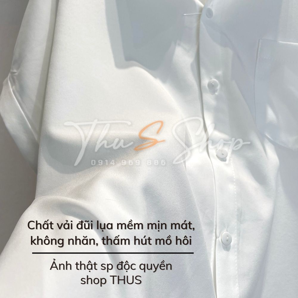 Áo Sơ Mi Nữ Ngắn Tay Cánh Dơi Phong Cách Công Sở THUS Áo Trắng Tay Hến Form Rộng Trẻ Trung THUS601
