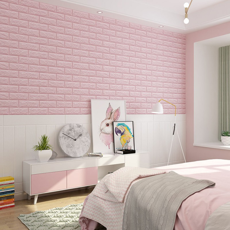 Giấy Dán Tường Họa Tiết Gạch 3D Chống Thấm Nước Trang Trí Phòng Khách