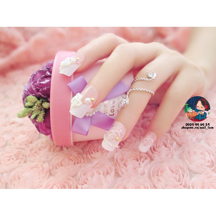 Móng Giả - Nail 3D Dài - Đính Đá [Sẵn Keo - Đóng Hộp 24 Mẫu Đủ Size]