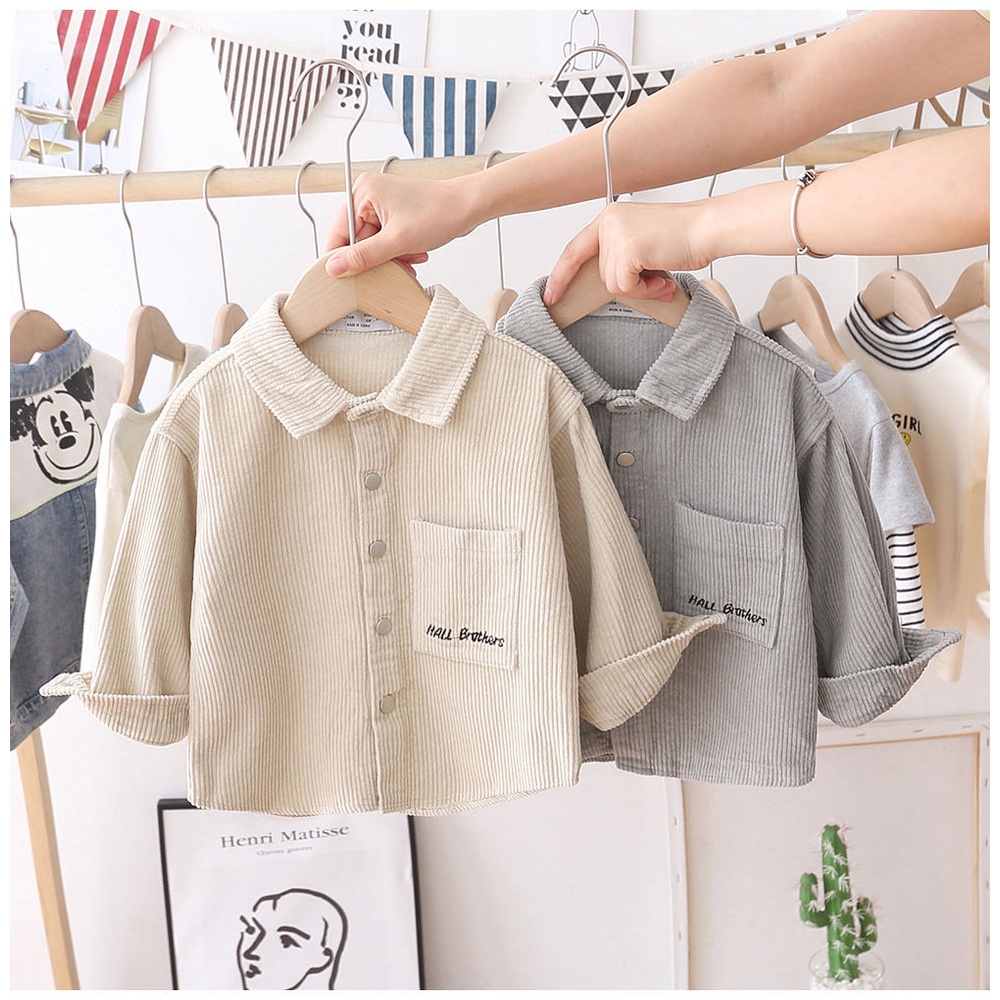 Áo Khoác Sơ Mi Tay Dài Chất Liệu Nhung Mỏng Thời Trang Mùa Thu Cho Bé Trai