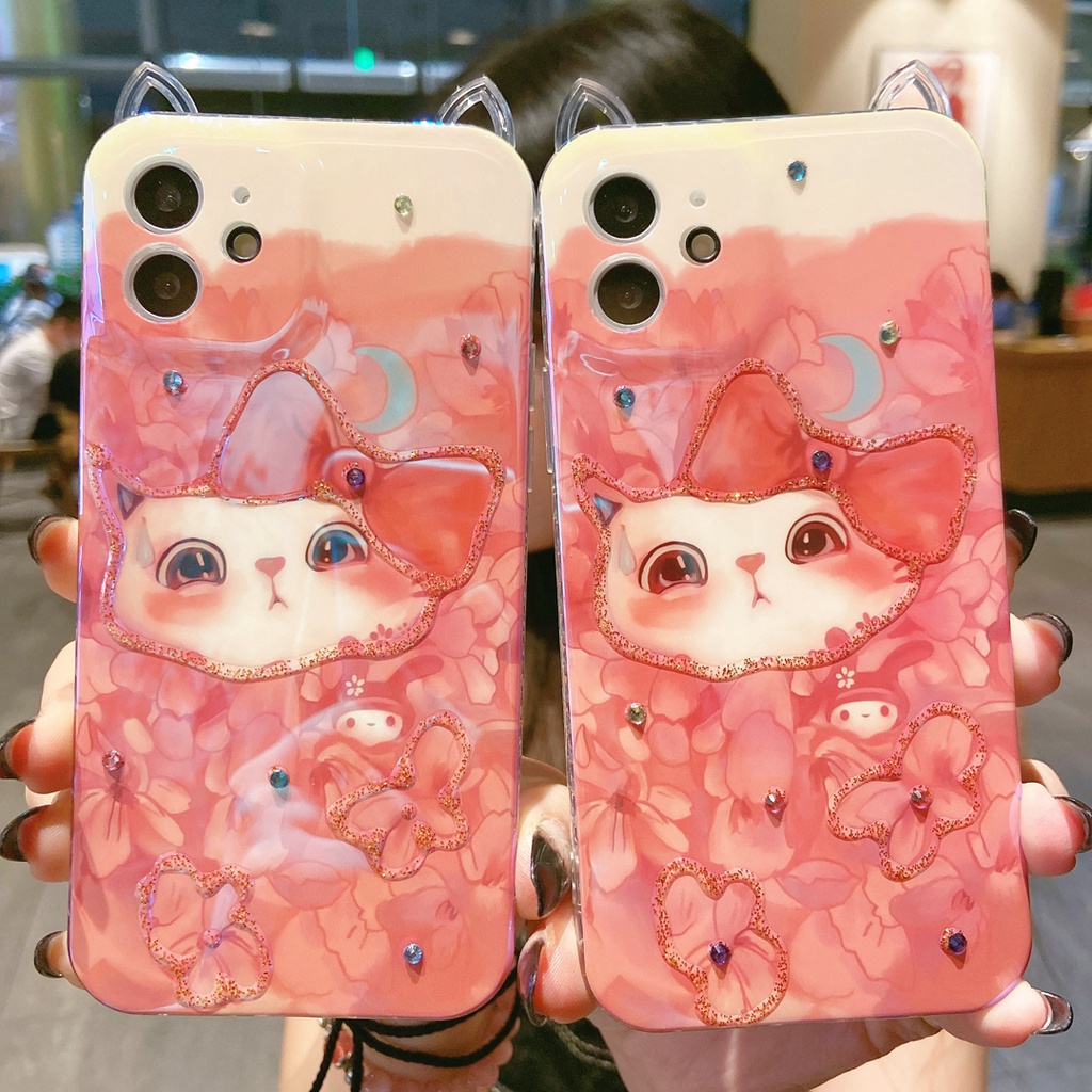 Ốp Điện Thoại Hình Tai Mèo Màu Hồng Lấp Lánh Cho Iphone 12 Pro Max 11 Pro Max Xs Max Xr X 7 8 Plus 7 Plus