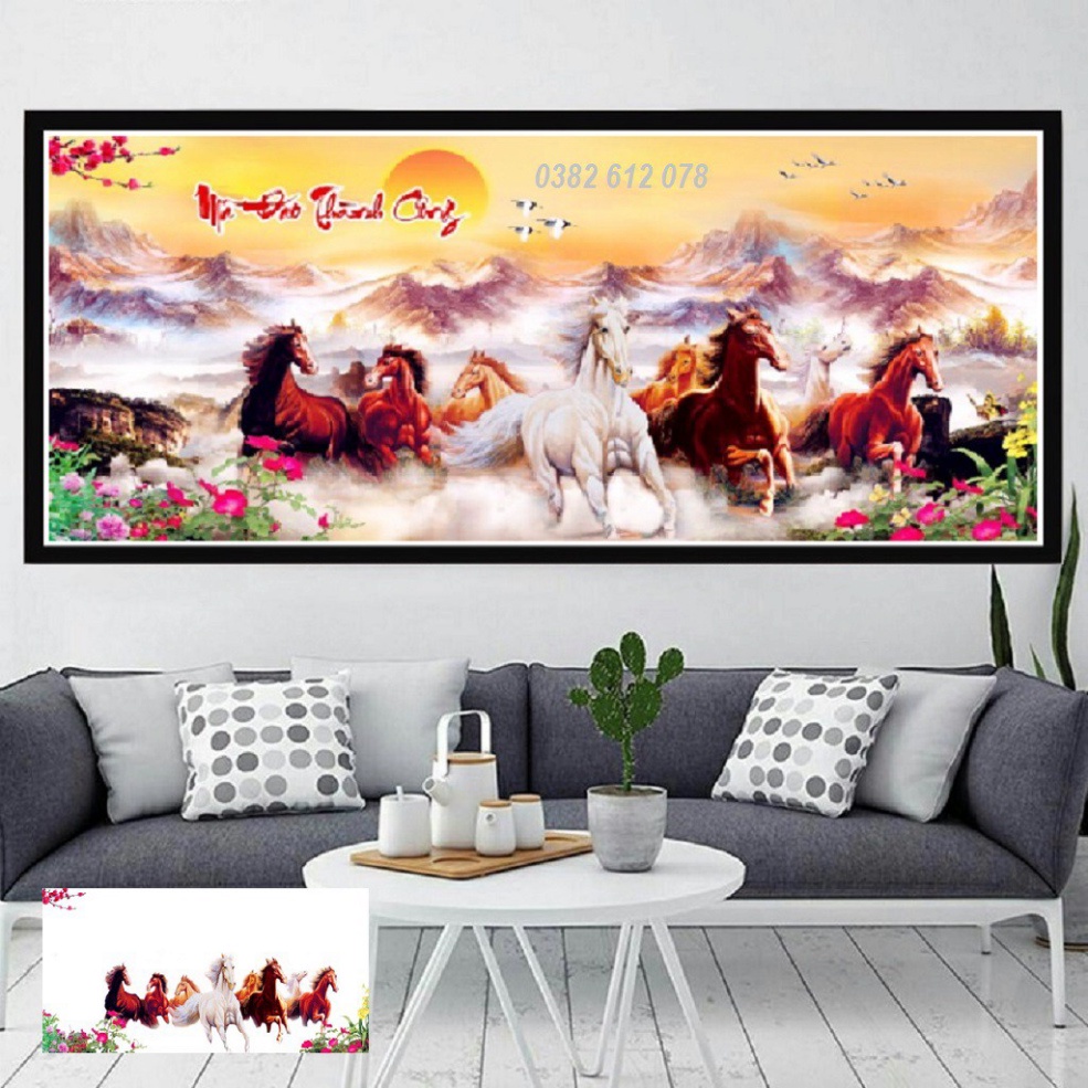 Tranh đính đá mã đáo thành công KT:100x50cm,120x60cm. Tranh gắn đá chưa gắn.