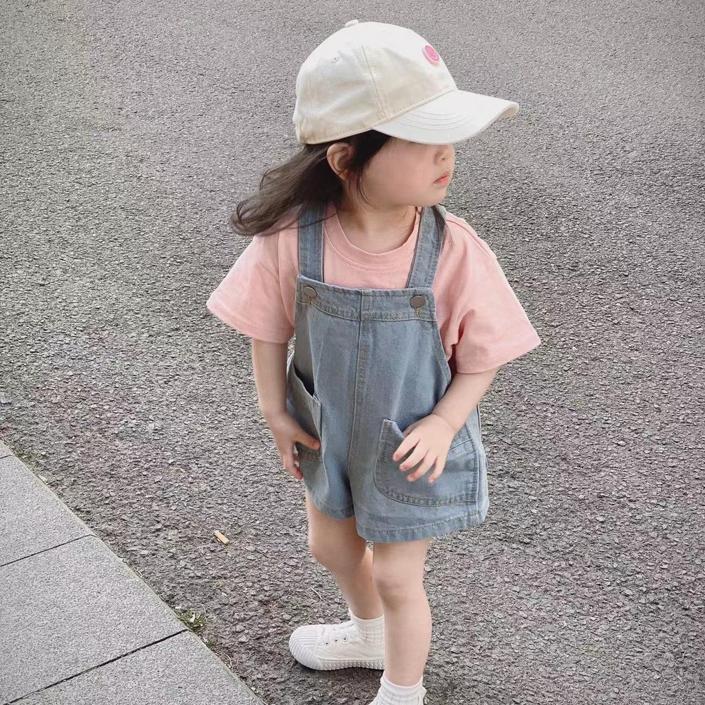 Bộ Áo Thun + Quần Yếm Denim Thời Trang Mùa Hè Mới Cho Bé Gái