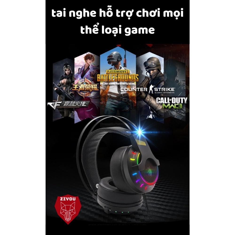 Tai nghe gaming chụp tai ZIYOU K3 có đèn led RGB cực đẹp, micro 360 độ lọc tạp âm chiến game cực đã, chống ồn tốt