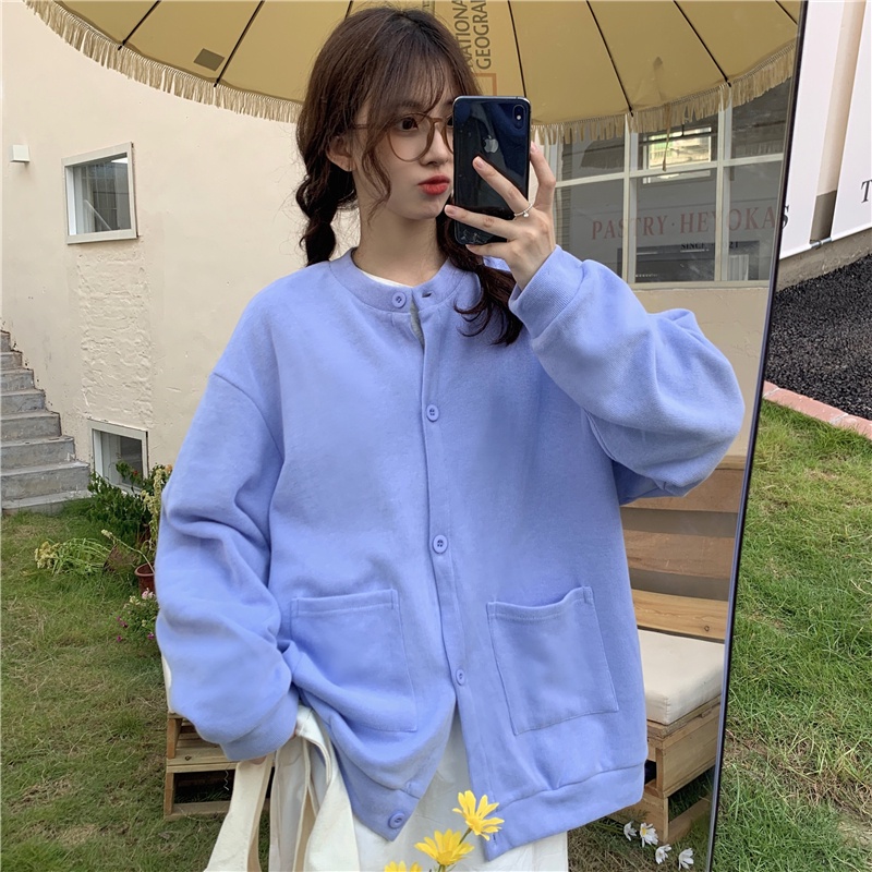 SUXI Áo Hoodie Nữ Tay Dài Dáng Rộng Màu Trơn Thời Trang Mới