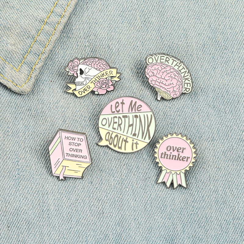 Ghim cài áo QIHE JEWELRY chủ đề về Overthinking 5 kiểu dáng làm phụ kiện quần áo cho bạn bè