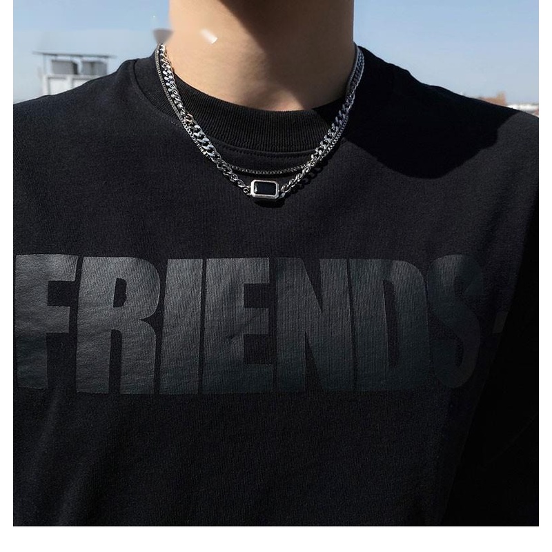 Vòng Cổ Hai Lớp Bằng Thép Titan Màu Đen Thiết Kế Hình Học Sang Trọng Cổ Điển Cho Nữ