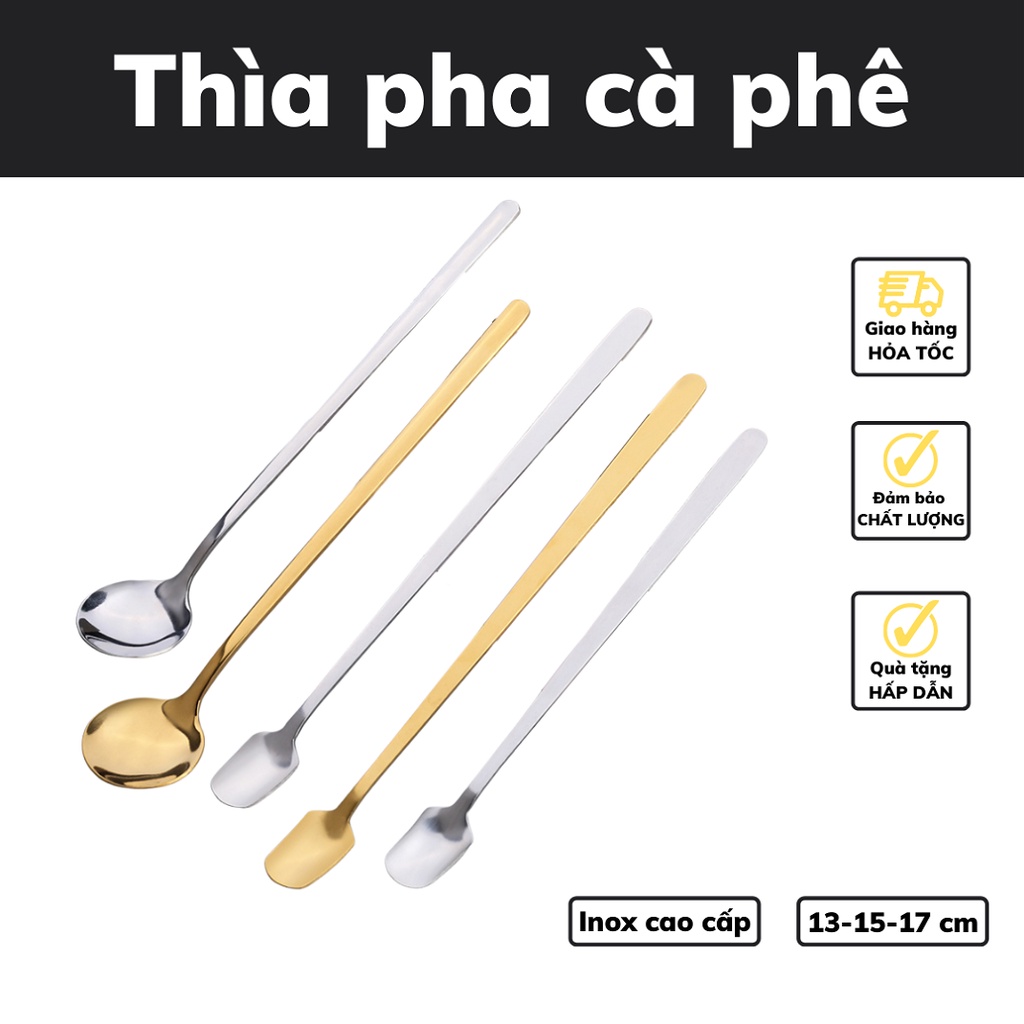 Thìa pha trà inox 304 cao cấp dụng cụ pha cà phê thiết kế sang trọng kiểu dáng hiện đại độ dài 13 - 15 - 17cm