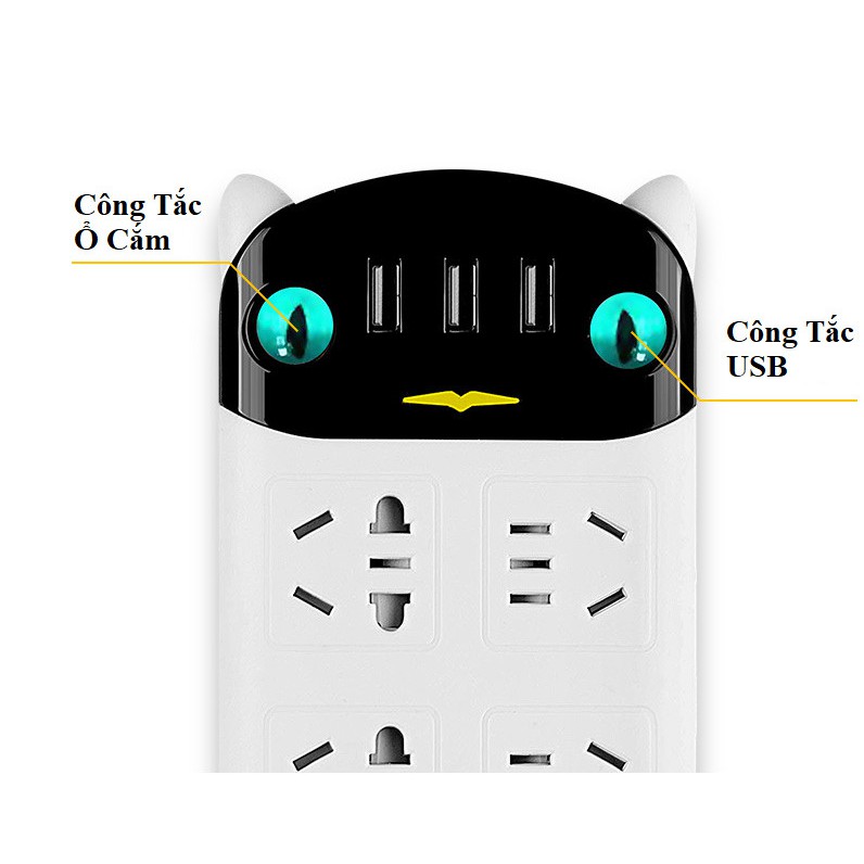 [TẶNG 1 BÚT] Ổ Cắm Điện Cao Cấp hình Mèo An Toàn - Chuyển đổi đa năng USB sạc nhanh chắc chắn bền chịu tải, chống giật
