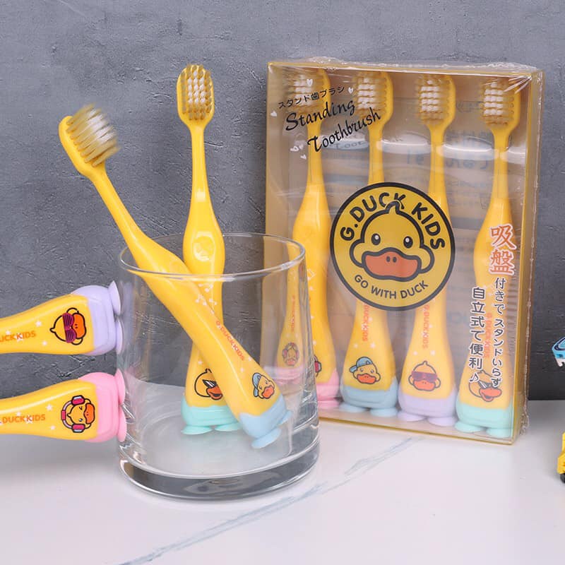 Bàn chải đánh răng cho bé 1 tuổi 2 tuổi combo 4 bàn chải vịt hãng GDUCK lông nano 5d siêu mảnh siêu mềm AZ TQ52552
