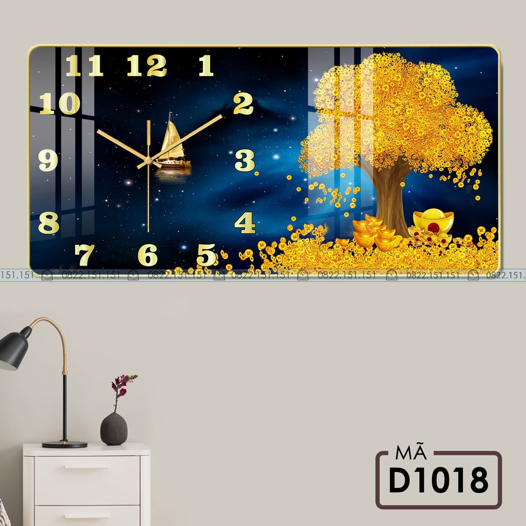 Tranh đồng hồ tráng gương 5D cao cấp giá xưởng Tặng kèm pin đinh treo đa năng không cần khoan tường