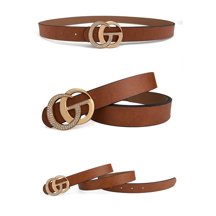 Thắt Lưng Da PU Đính Đá Phối Khóa Chữ G Thời Trang Cho Nữ