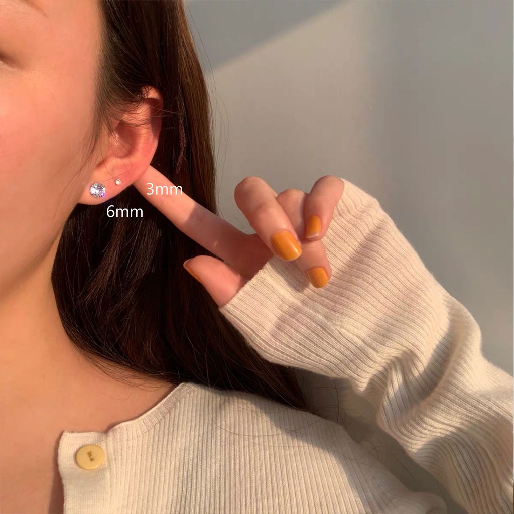 Khuyên Tai Đính Đá Zircon Siêu Lấp Lánh Thiết Kế Đơn Giản Thích Hợp Sử Dụng Hàng Ngày Dành Cho Nam Và Nữ