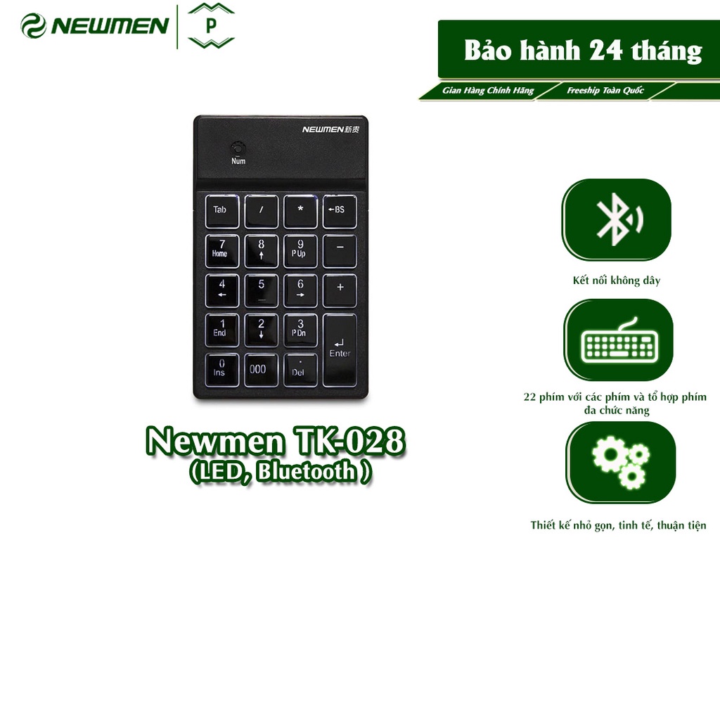 Bàn phím số không dây Newmen TK-028 (LED, Bluetooth ) - Hàng chính hãng