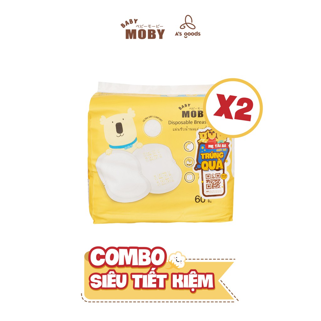 [Mã LTBAUAK20 giảm đến 20K đơn 99K] 2 Gói miếng thấm sữa Moby Baby thoáng khí (60 miếng/bịch)