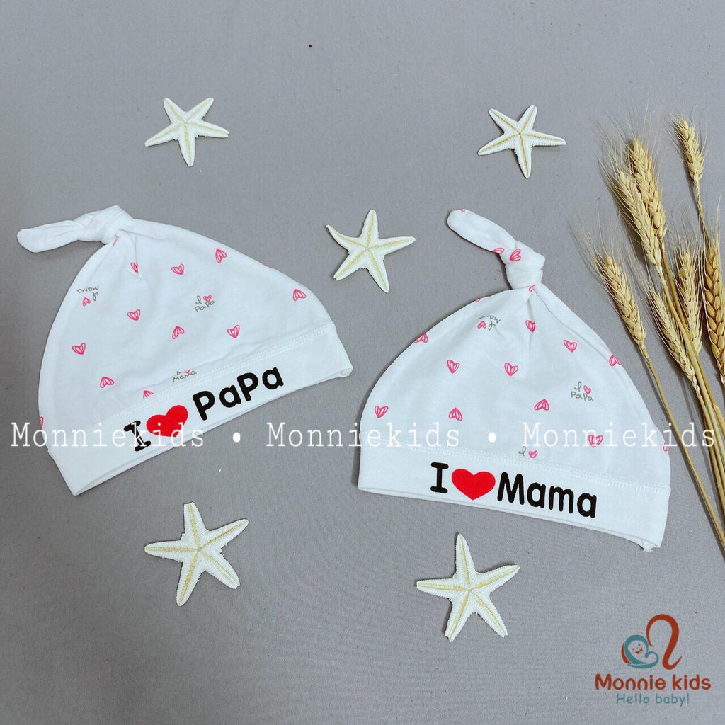 Mũ I♥️PAPA - I♥️MAMA Cho Bé 100% Cotton